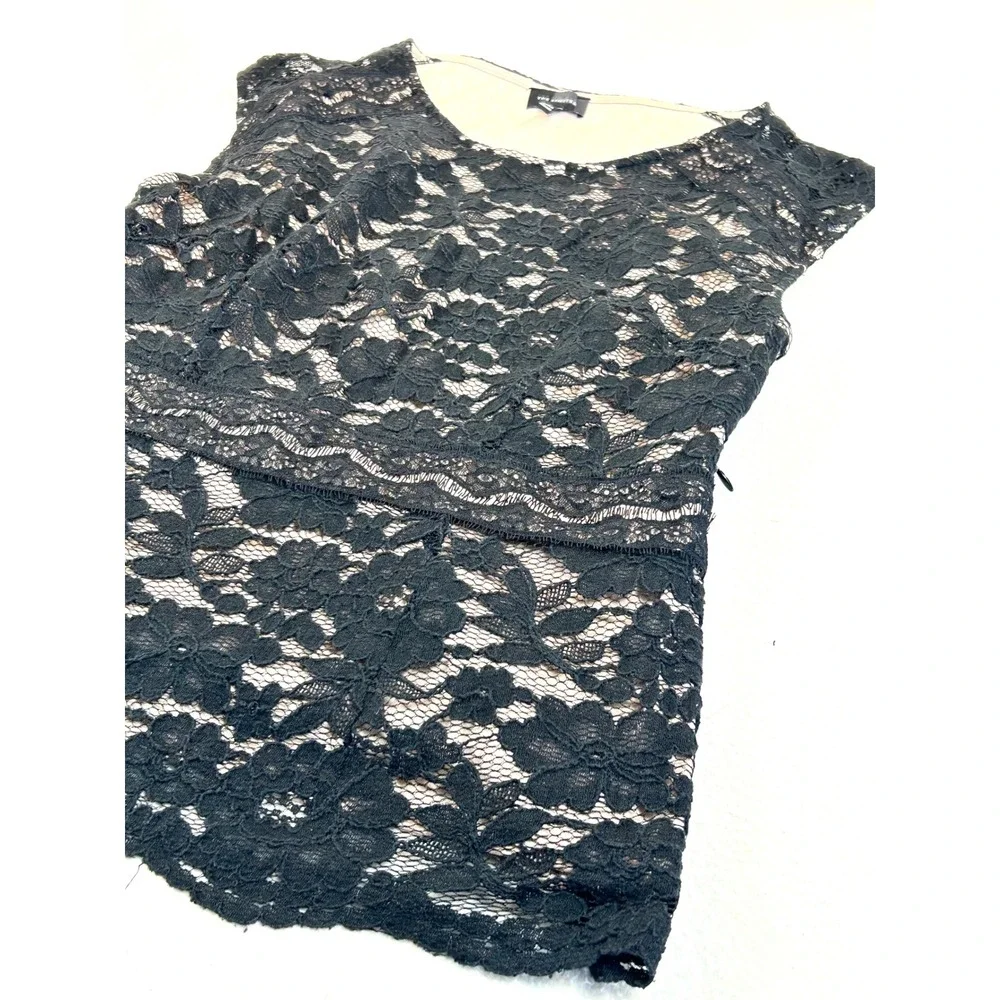 The Limited Peplum Blouse Women Large Black Floral Lace Professional Elegant